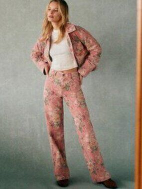 Sezane Wide Leg Jeans, Floral, 6